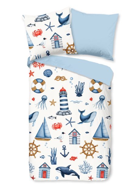 Good Morning Kinderdekbedovertrek "maritiem" - Blauw - (135x200 cm) - Katoen