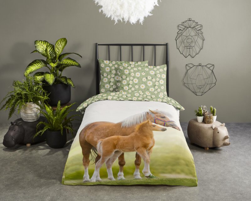 Good Morning Kinderdekbedovertrek "paarden" - Groen - (140x200 cm) - Katoen - Afbeelding 2