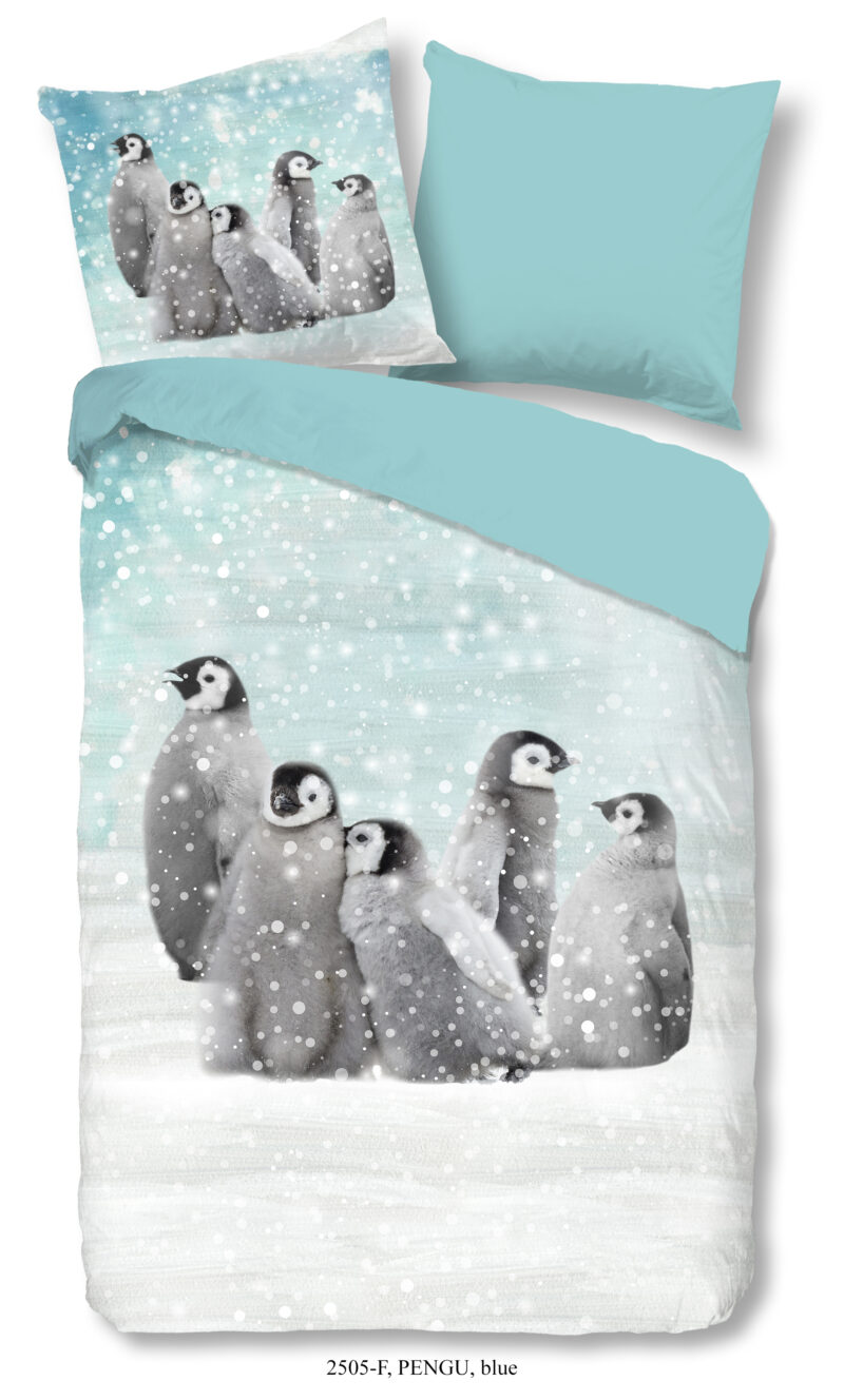 Good Morning Kinderdekbedovertrek "pinguins" - Blauw - (135x200 cm) - Katoen Flanel