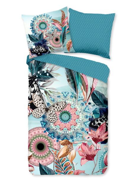 HIP Dekbedovertrek "mandala's en bloemen" - Aqua - (135x200 cm) - Katoen Satijn
