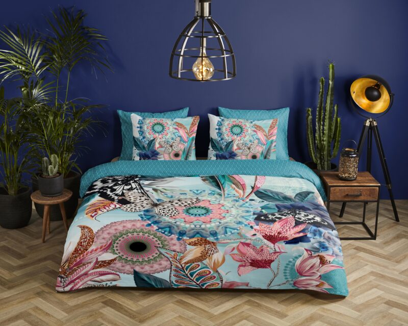 HIP Dekbedovertrek "mandala's en bloemen" - Aqua - (140x200/220 cm) - Katoen Satijn - Afbeelding 2