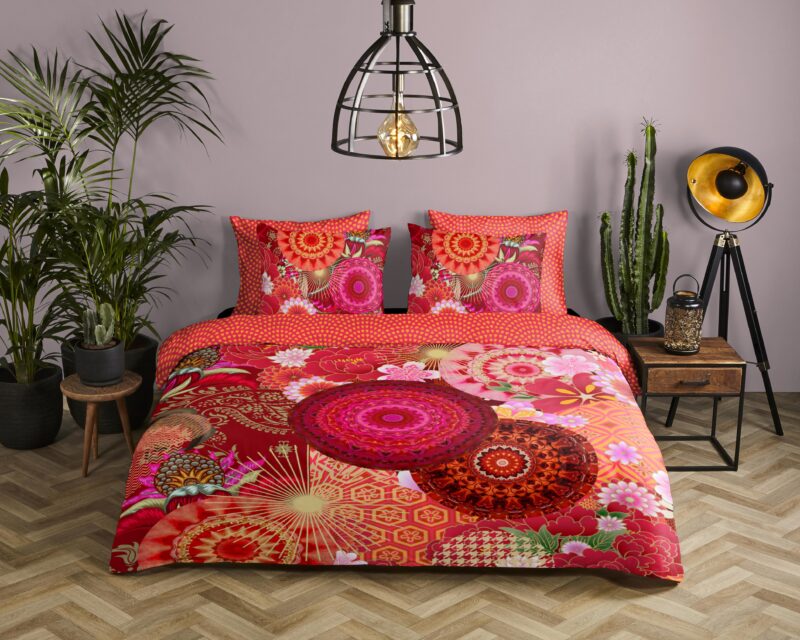 HIP Dekbedovertrek "mandala's en bloemen" - Rood - (200x200/220 cm) - Katoen Satijn - Afbeelding 2