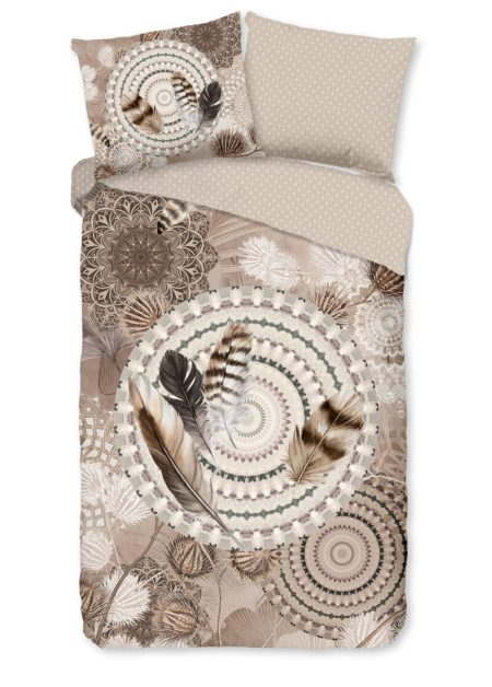 HIP Dekbedovertrek "mandala's en veren" - Taupe - (140x200/220 cm) - Katoen Flanel