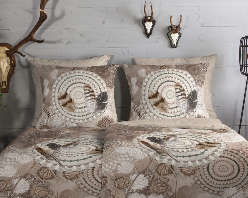 HIP Dekbedovertrek "mandala's en veren" - Taupe - (155x220 cm) - Katoen Flanel - Afbeelding 3