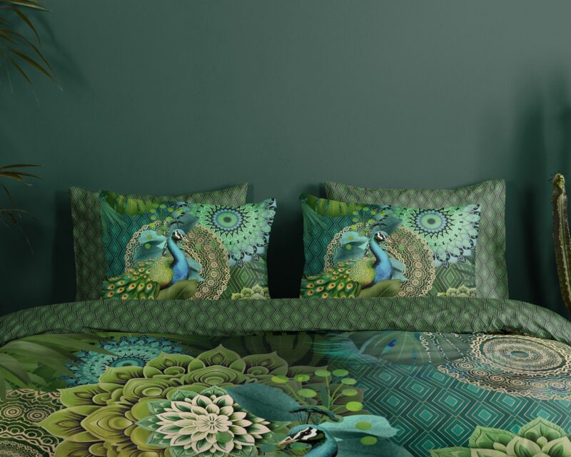 HIP Dekbedovertrek "mandalas & pauw" - Groen - (240x200/220 cm) - Katoen Satijn - Afbeelding 3