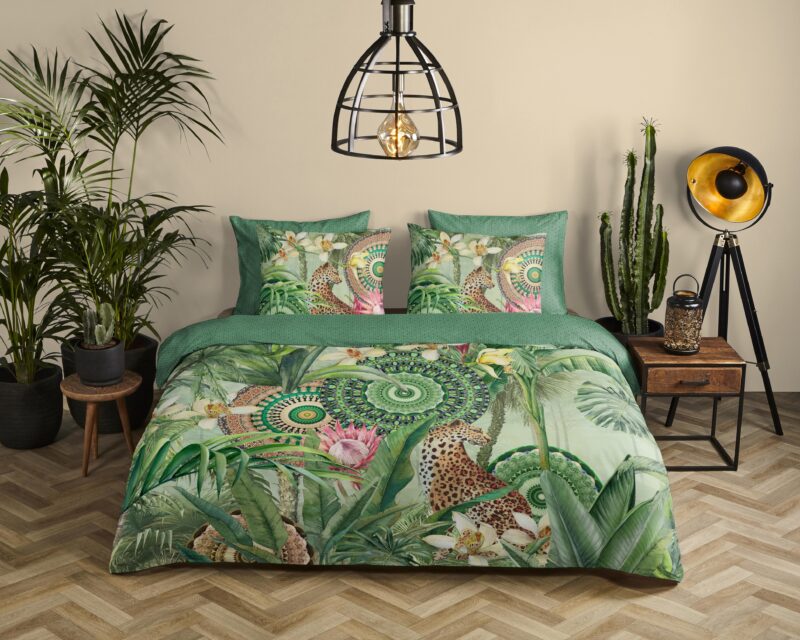 HIP Dekbedovertrek "tropische print en mandala's" - Groen - (200x200/220 cm) - Katoen Satijn - Afbeelding 2