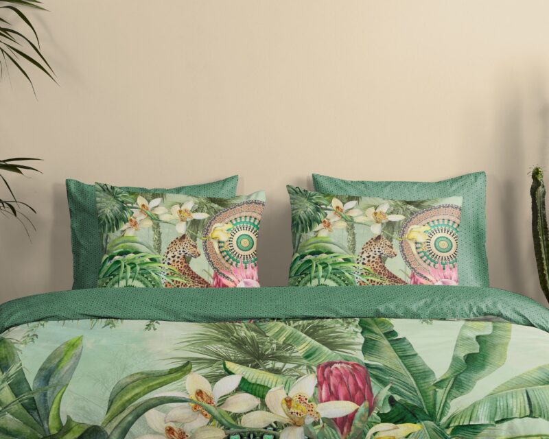 HIP Dekbedovertrek "tropische print en mandala's" - Groen - (200x200/220 cm) - Katoen Satijn - Afbeelding 3