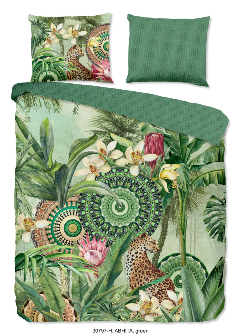 HIP Dekbedovertrek "tropische print en mandala's" - Groen - (200x200/220 cm) - Katoen Satijn