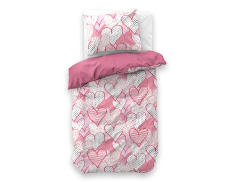 Little Monster Hearts love Roze 140 x 200/220 cm