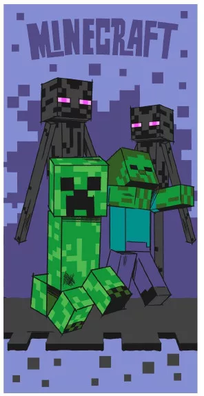 Minecraft handdoek paars 70 x 140 cm - katoen