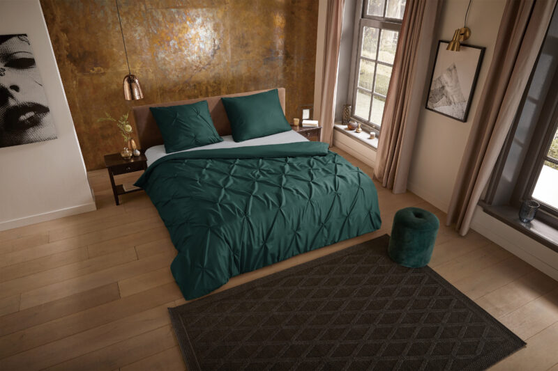 Pure Dekbedovertrek "luxe stiksel plooien" - Groen - (240x200/220 cm) - Microfiber - Afbeelding 2