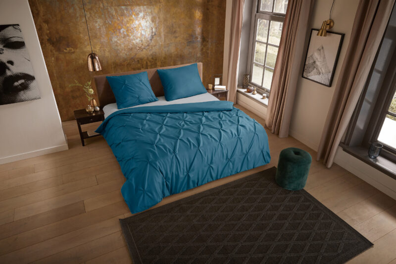 Pure Dekbedovertrek "luxe stiksel plooien" - Petrol - (140x200/220 cm) - Microfiber - Afbeelding 2