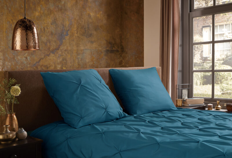 Pure Dekbedovertrek "luxe stiksel plooien" - Petrol - (140x200/220 cm) - Microfiber - Afbeelding 3