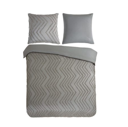 Pure Dekbedovertrek "luxe zizag biezen/ borduursels" - Taupe - (200x200/220 cm) - Microfiber