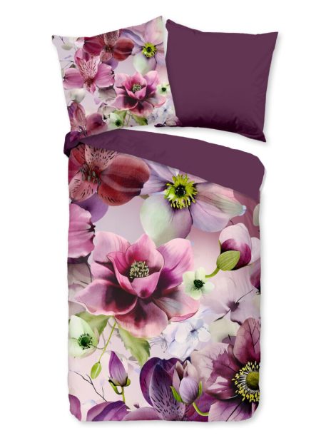 Pure Dekbedovertrek "orchidee bloemen" - Bordeaux - (135x200 cm) - Microfiber