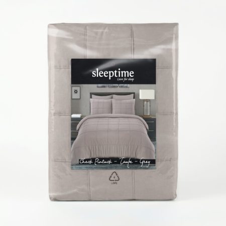 Sleeptime Check Pintuck Taupe/Grijs 200 x 200/220 cm
