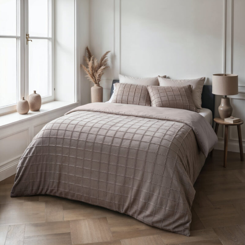 Sleeptime Faux Fur Check Taupe 140x200/220 cm - Afbeelding 18