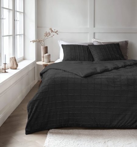 Sleeptime Faux Fur Check Zwart 240x200/220 cm