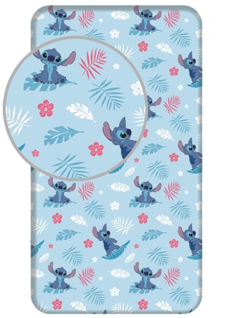 Stitch hoeslaken Blue -Eenpersoons - 90 x 200 cm - Katoen