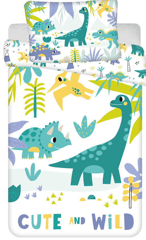 Dino "Cute and wild" baby Peuterdekbedovertrek - 100 x 135 cm - Katoen