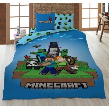 Minecraft Dekbedovertrek Steve en Alex - 135 x 200 cm (Duitse maat) - 80 x 80 cm - Polykatoen