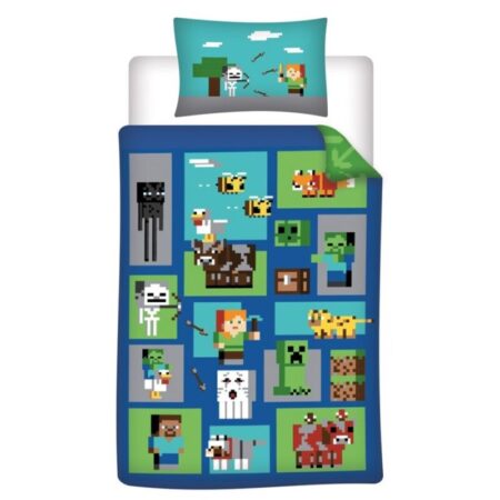 Minecraft Dekbedovertrek - 160 x 210 cm (Zwitserse maat) - 65 x 100 cm - 100% katoen