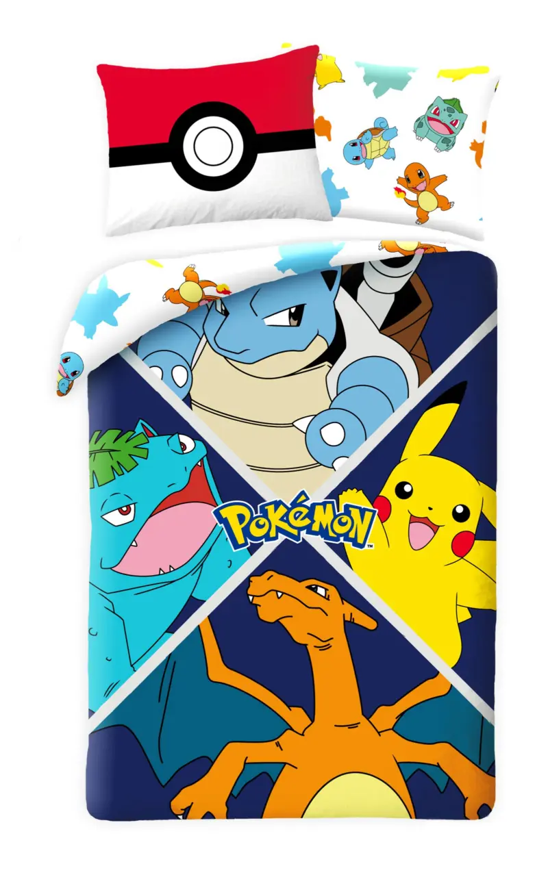 Pokémon Dekbedovertrek Charizard, Venusaur, Blastoise & Pikachu 140 x 200 cm (70 x 90 cm) pre order