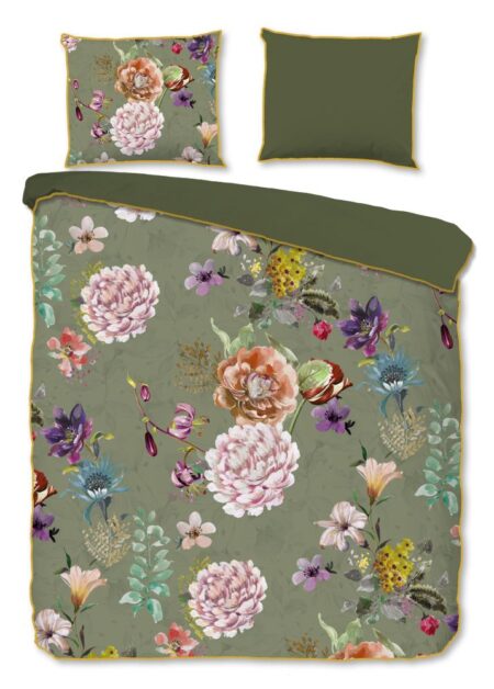 Descanso Dekbedovertrek "Parma" - Groen - (140x220 cm) - 100% organisch katoen