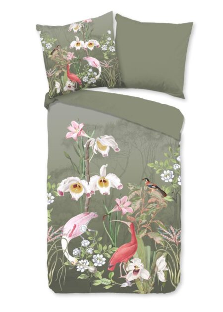Good Morning Dekbedovertrek "Lesli" - Groen - (135x200 cm) - 100% Katoen