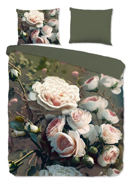Pure Dekbedovertrek "White Roses" - Groen - (240x220 cm) - 100% Polyester
