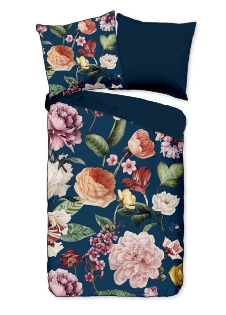 Descanso Dekbedovertrek "Fiori" - Blauw - (155x220 cm) - 100% organisch katoen