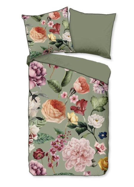 Descanso Dekbedovertrek "Fiori" - Groen - (155x220 cm) - 100% organisch katoen