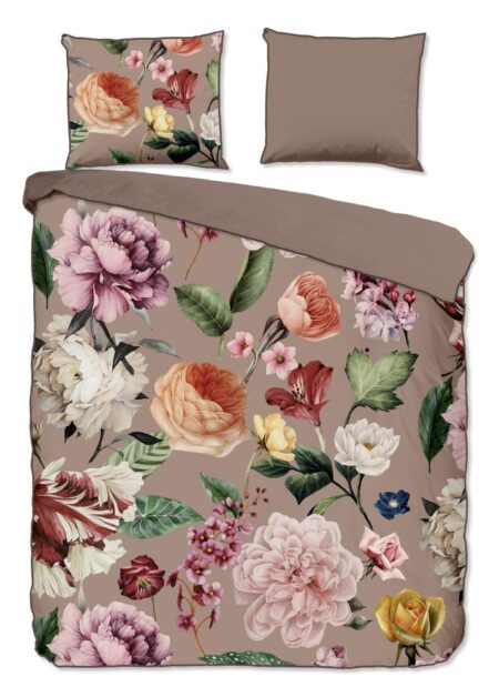 Descanso Dekbedovertrek "Fiori" - Bruin - (240x220 cm) - 100% organisch katoen