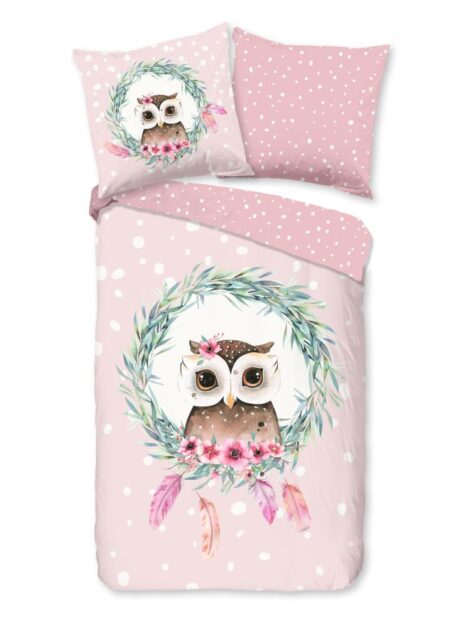 Good Morning Kinderdekbedovertrek "Owli" - Roze - (135x200 cm) - 100% Katoen