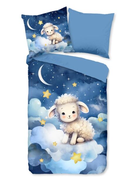 Pure Kinderdekbedovertrek "Sheepy" - Blauw - (135x200 cm) - 100% Polyester