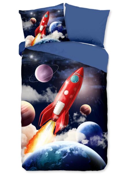 Pure Kinderdekbedovertrek "Rocket" - Blauw - (140x220 cm) - 100% Polyester