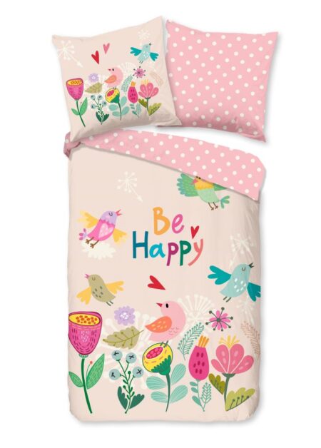 Good Morning Kinderdekbedovertrek "Happily" - Roze - (135x200 cm) - 100% Katoen