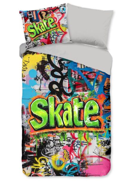 Good Morning Kinderdekbedovertrek "Skate" - Grijs - (140x220 cm) - 100% Katoen