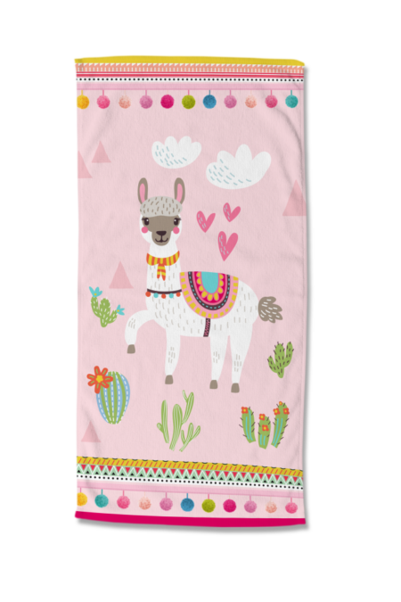 Good Morning Kinderstrandlaken "Lama" - Roze - (75x150 cm) - 100% Polyester