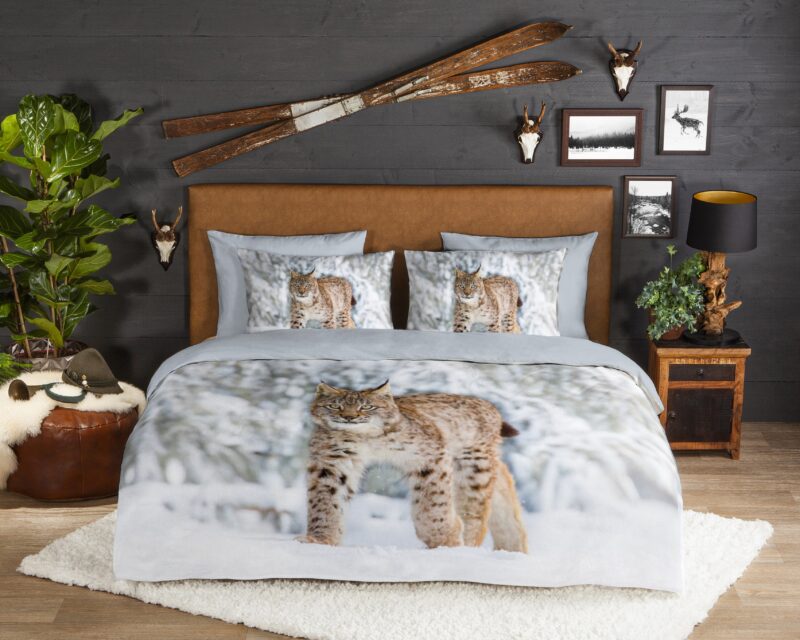 Good Morning Dekbedovertrek "Lynx in de sneeuw" - Grijs - (200x200/220 cm) - Katoen Flanel - Afbeelding 2