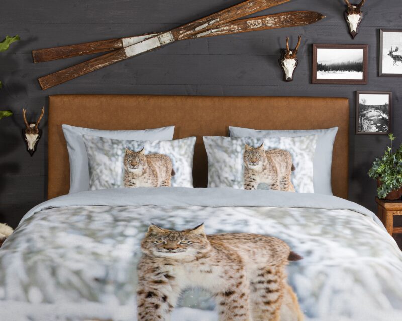 Good Morning Dekbedovertrek "Lynx in de sneeuw" - Grijs - (200x200/220 cm) - Katoen Flanel - Afbeelding 3