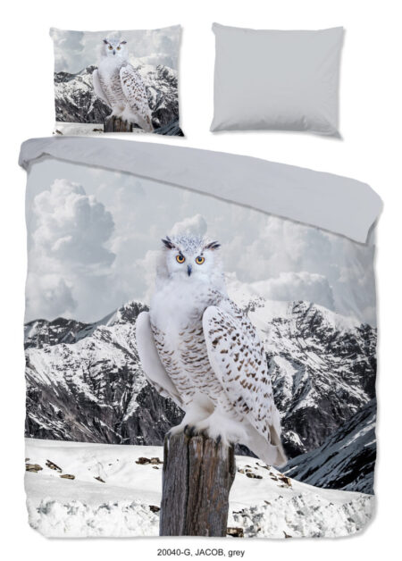 Good Morning Dekbedovertrek "sneeuwuil in de sneeuw" - Grijs - (140x200/220 cm) - Katoen