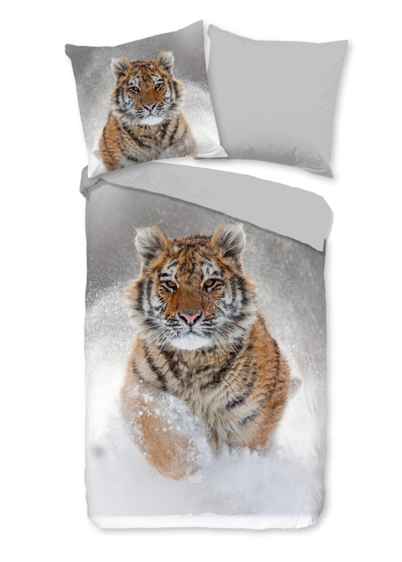 Good Morning Dekbedovertrek "tijger in de sneeuw" - Grijs - (135x200 cm) - Katoen Flanel