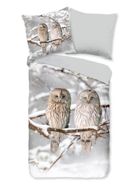 Good Morning Dekbedovertrek "uilen in winterlandschap" - Grijs - (135x200 cm) - Katoen Flanel