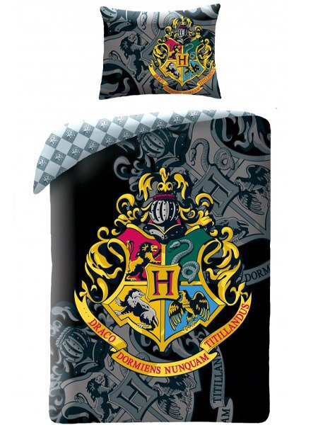 Harry Potter Dekbedovertrek Zweinstein Wapen Zwart - 140 x 200 cm - 70 x 90 cm - Katoen